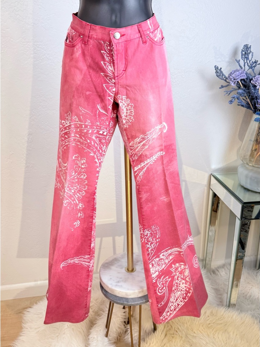 Just Cavalli Vintage Y2K Pink Paisley Ombre Flare Jeans/Made in Italy/Sz 29